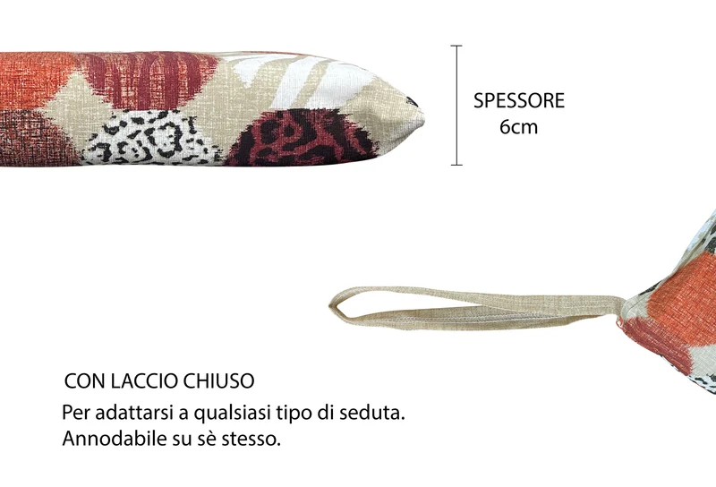 Set Cuscini per Sedia Imbottiti 6 cm con Lacci 4 Punti in Cotone 40x40 Made in Italy Il Gruppone
