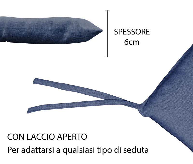 Set Cuscini per Sedia Imbottiti 6 cm con Lacci 4 Punti in Cotone 40x40 Made in Italy Il Gruppone
