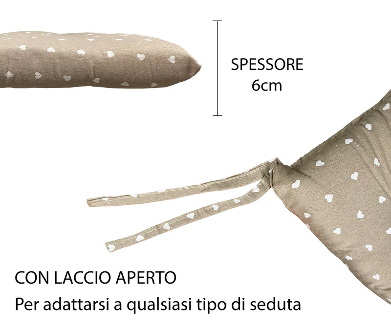 Set Cuscini per Sedia Imbottiti 6 cm con Lacci 4 Punti in Cotone 40x40 Made in Italy Il Gruppone