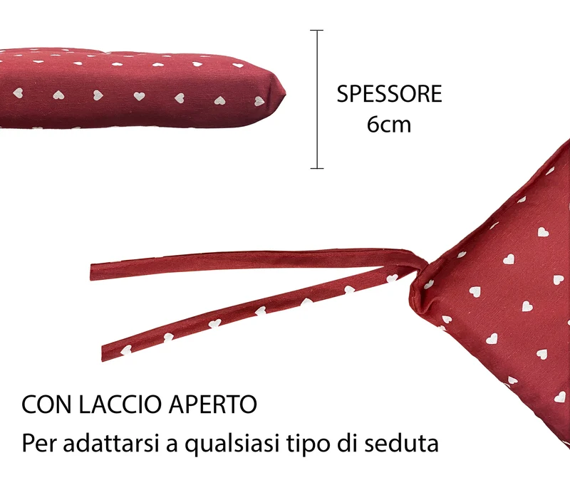 Set Cuscini per Sedia Imbottiti 6 cm con Lacci 4 Punti in Cotone 40x40 Made in Italy Il Gruppone