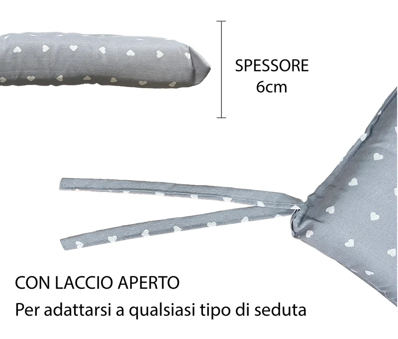Set Cuscini per Sedia Imbottiti 6 cm con Lacci 4 Punti in Cotone 40x40 Made in Italy Il Gruppone