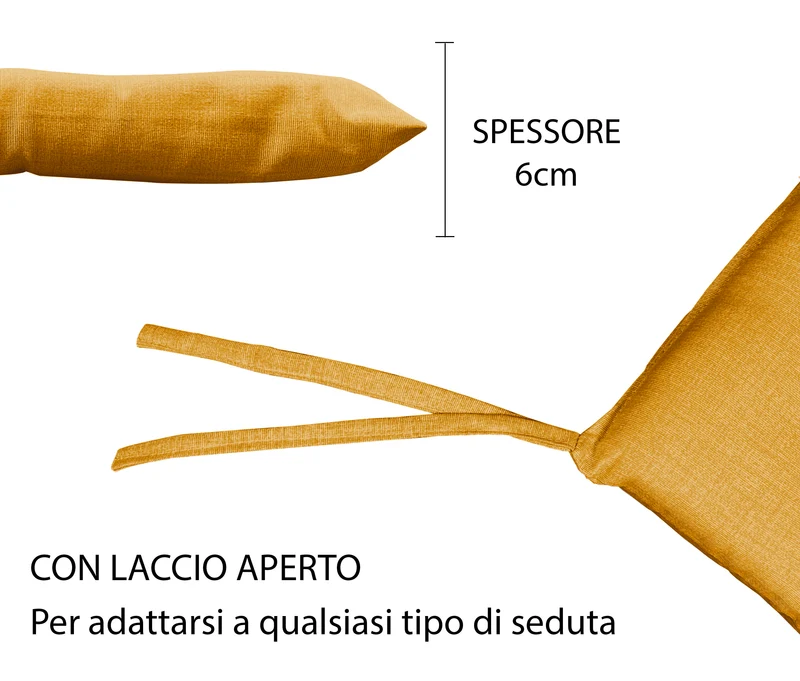 Set Cuscini per Sedia Imbottiti 6 cm con Lacci 4 Punti in Cotone 40x40 Made in Italy Il Gruppone