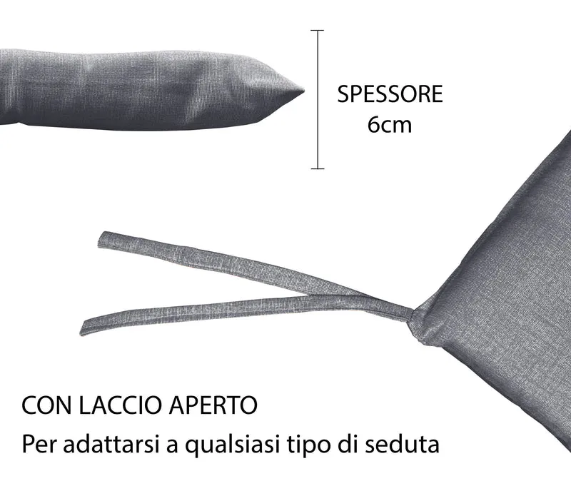 Set Cuscini per Sedia Imbottiti 6 cm con Lacci 4 Punti in Cotone 40x40 Made in Italy Il Gruppone