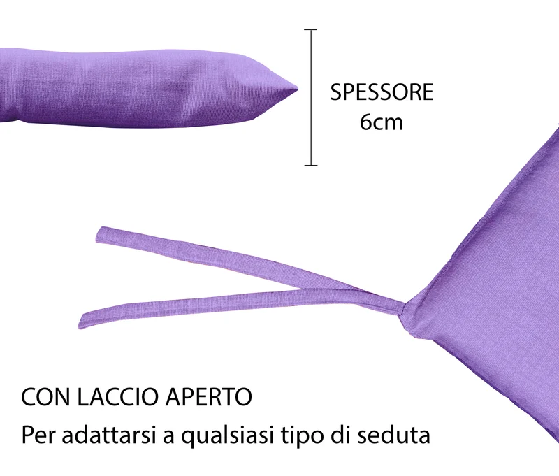 Set Cuscini per Sedia Imbottiti 6 cm con Lacci 4 Punti in Cotone 40x40 Made in Italy Il Gruppone