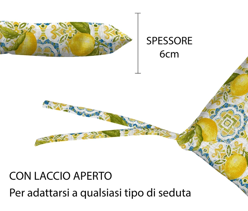 Set Cuscini per Sedia Imbottiti 6 cm con Lacci 4 Punti in Cotone 40x40 Made in Italy Il Gruppone