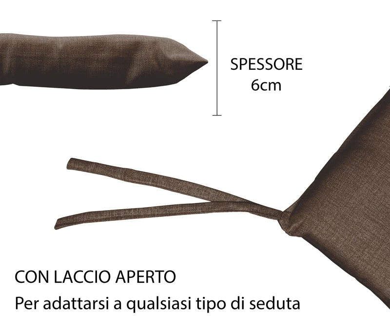 Set Cuscini per Sedia Imbottiti 6 cm con Lacci 4 Punti in Cotone 40x40 Made in Italy Il Gruppone