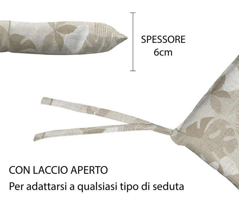 Set Cuscini per Sedia Imbottiti 6 cm con Lacci 4 Punti in Cotone 40x40 Made in Italy Il Gruppone