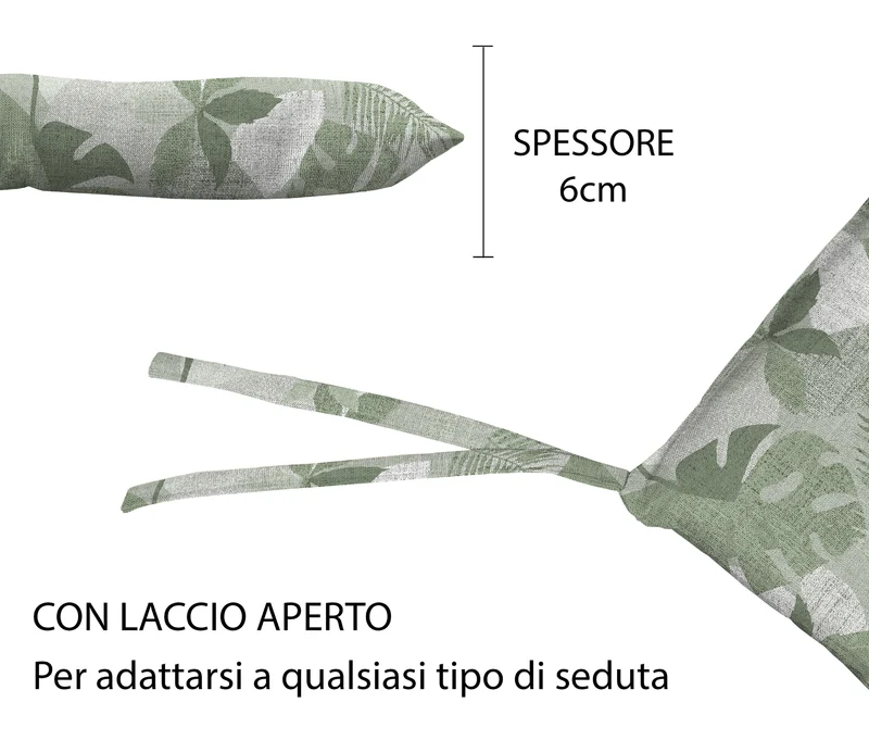 Set Cuscini per Sedia Imbottiti 6 cm con Lacci 4 Punti in Cotone 40x40 Made in Italy Il Gruppone