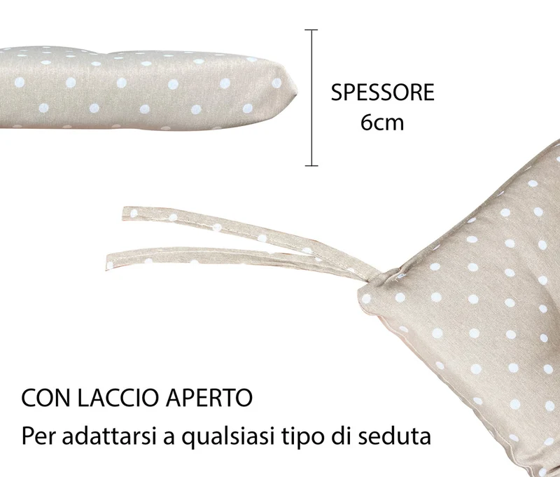 Set Cuscini per Sedia Imbottiti 6 cm con Lacci 4 Punti in Cotone 40x40 Made in Italy Il Gruppone