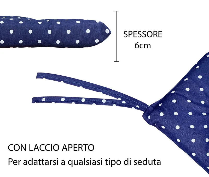 Set Cuscini per Sedia Imbottiti 6 cm con Lacci 4 Punti in Cotone 40x40 Made in Italy Il Gruppone