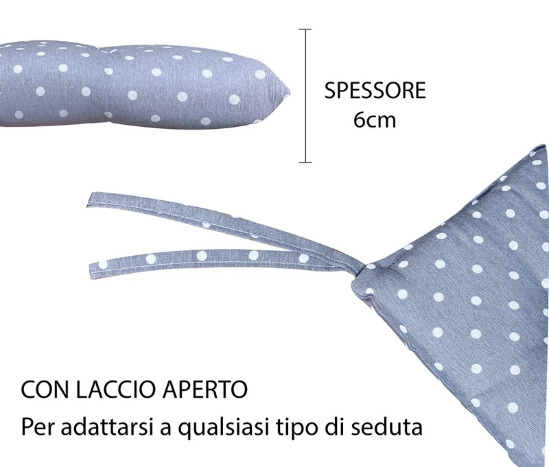 Set Cuscini per Sedia Imbottiti 6 cm con Lacci 4 Punti in Cotone 40x40 Made in Italy Il Gruppone