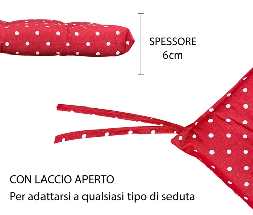 Set Cuscini per Sedia Imbottiti 6 cm con Lacci 4 Punti in Cotone 40x40 Made in Italy Il Gruppone