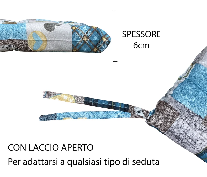 Set Cuscini per Sedia Imbottiti 6 cm con Lacci 4 Punti in Cotone 40x40 Made in Italy Il Gruppone