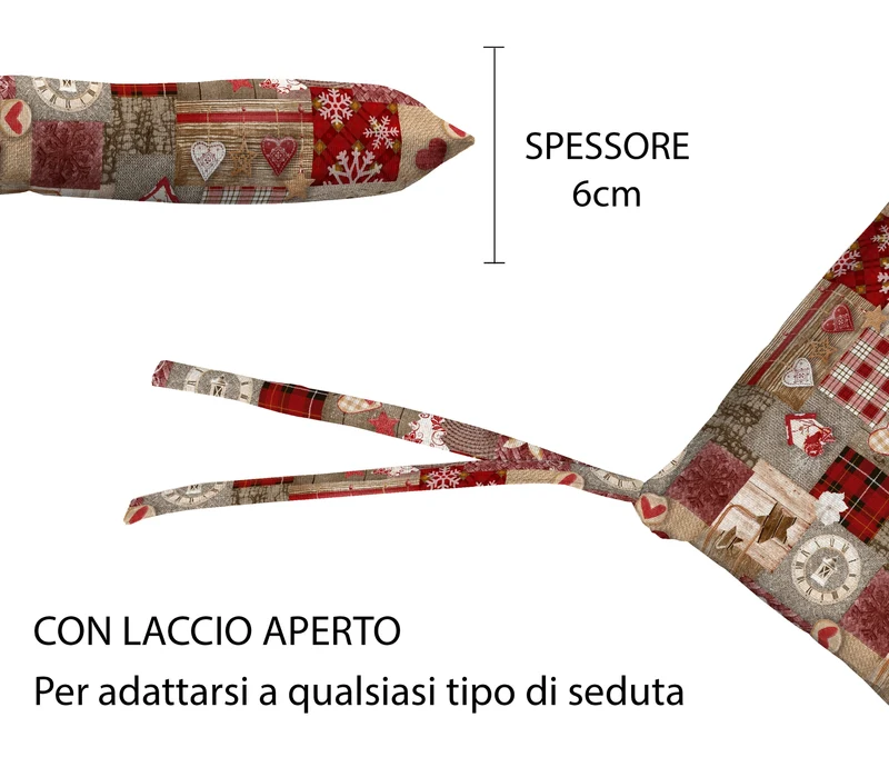 Set Cuscini per Sedia Imbottiti 6 cm con Lacci 4 Punti in Cotone 40x40 Made in Italy Il Gruppone