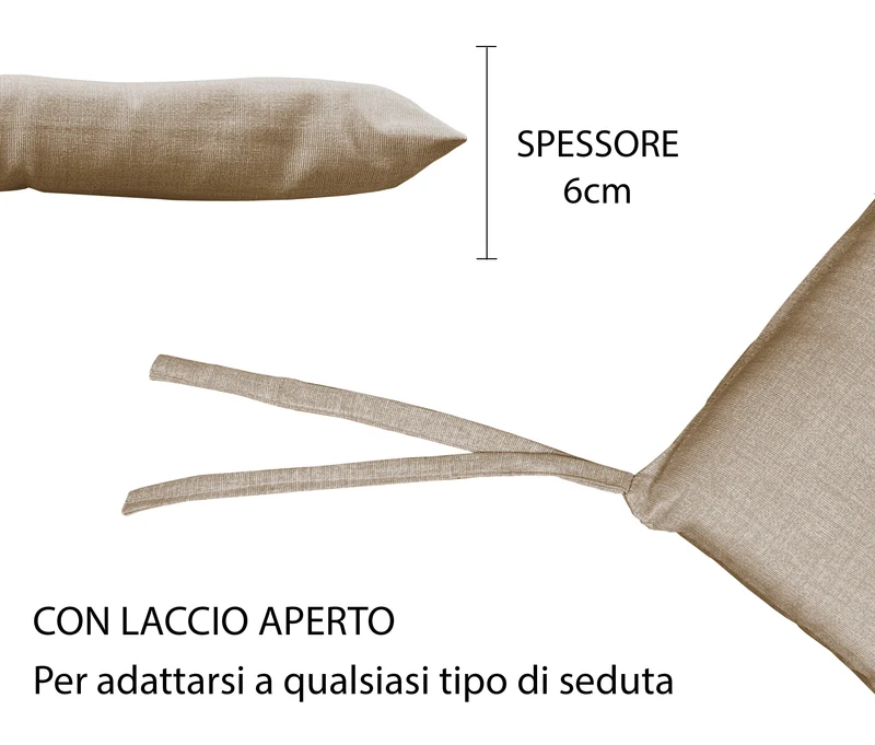 Set Cuscini per Sedia Imbottiti 6 cm con Lacci 4 Punti in Cotone 40x40 Made in Italy Il Gruppone