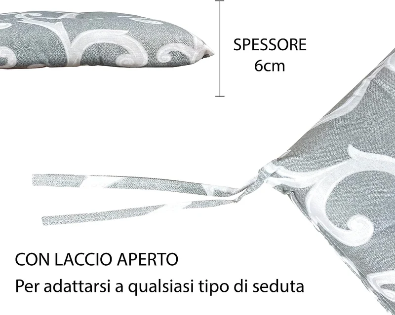 Set Cuscini per Sedia Barocco 40x40 in Cotone Imbottiti 6 cm con Lacci 4 Punti Made in Italy Il Gruppone