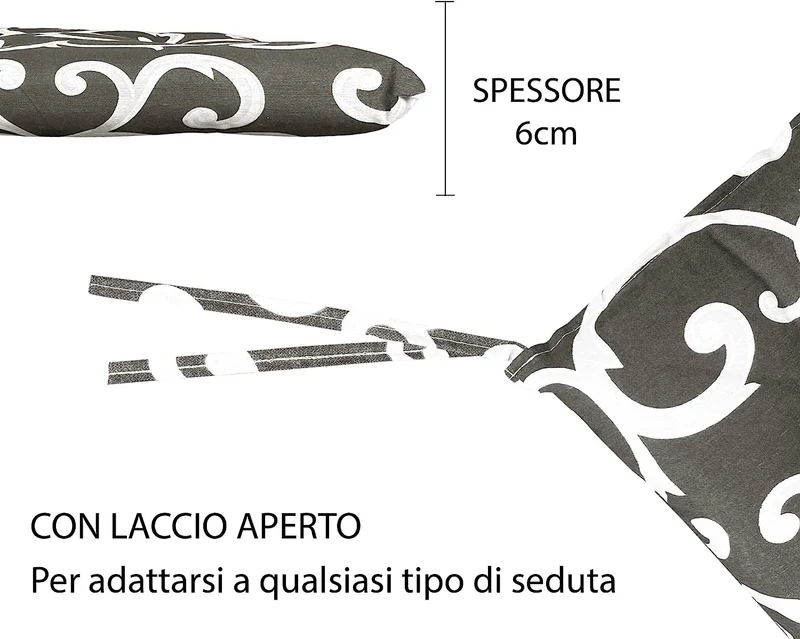 Set Cuscini per Sedia Barocco 40x40 in Cotone Imbottiti 6 cm con Lacci 4 Punti Made in Italy Il Gruppone