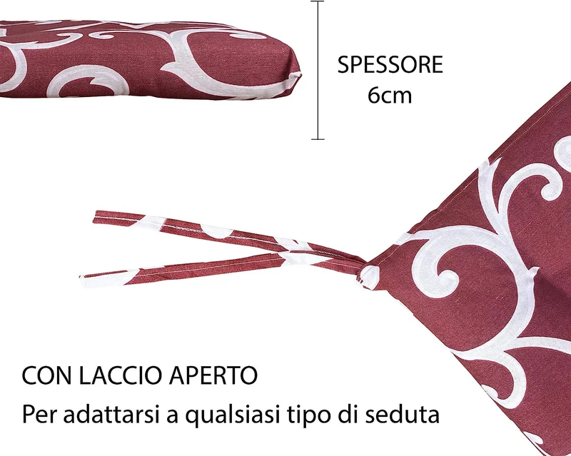 Set Cuscini per Sedia Barocco 40x40 in Cotone Imbottiti 6 cm con Lacci 4 Punti Made in Italy Il Gruppone