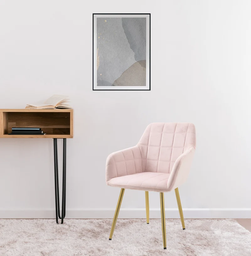 Poltroncina Classica con Braccioli per Camera da Letto in Velluto Design Moderno, con Gambe in Metallo Modello Odette