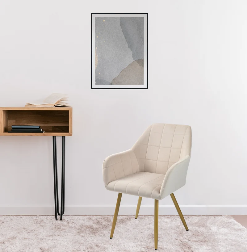 Poltroncina Classica con Braccioli per Camera da Letto in Velluto Design Moderno, con Gambe in Metallo Modello Odette