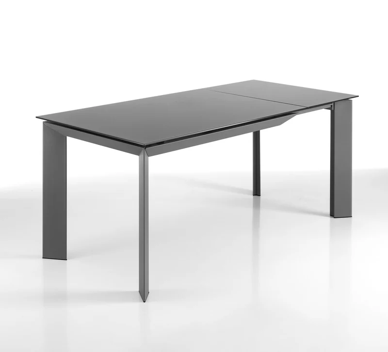 Tavolo da pranzo allungabile in metallo con piano in vetro colore grigio cm 120/170x80x76