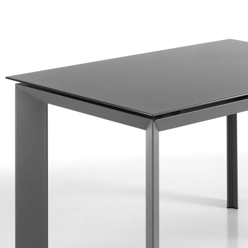 Tavolo da pranzo allungabile in metallo con piano in vetro colore grigio cm 120/170x80x76