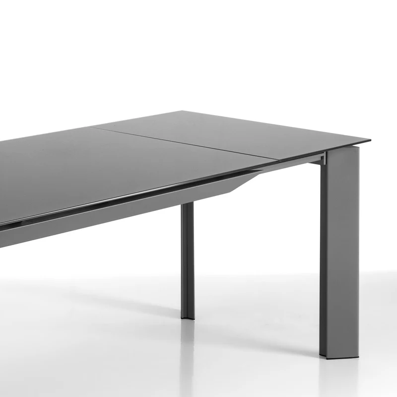 Tavolo da pranzo allungabile in metallo con piano in vetro colore grigio cm 120/170x80x76