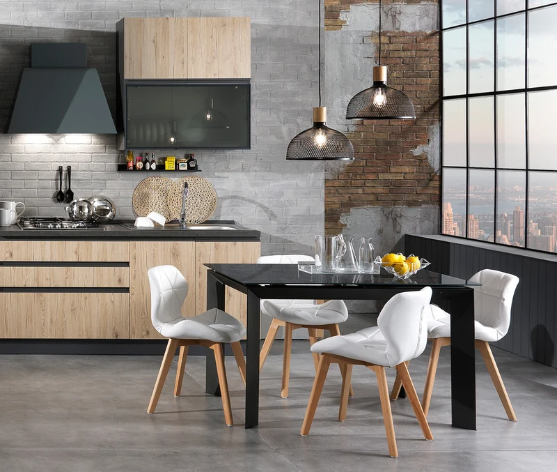 Tavolo da pranzo allungabile in metallo con piano in vetro colore grigio cm 120/170x80x76