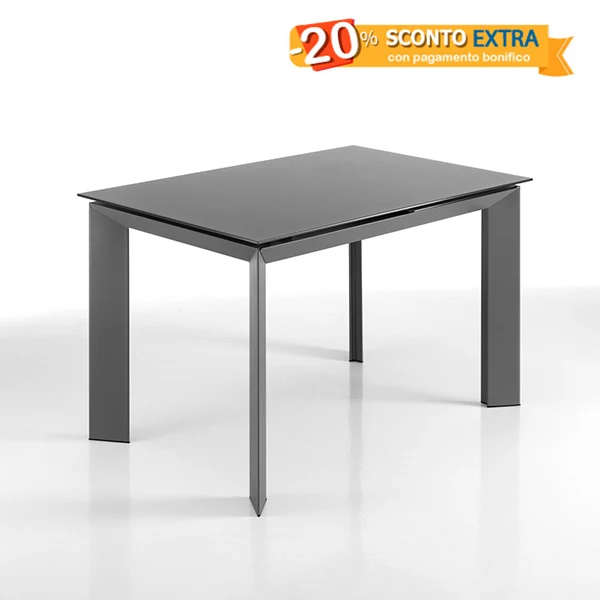 Tavolo da pranzo allungabile in metallo con piano in vetro colore grigio cm 120/170x80x76
