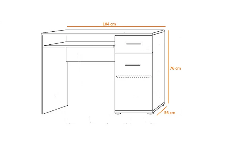 Scrivania da cameretta con cassetto e anta in legno naturale e bianco cm 104x50x76h