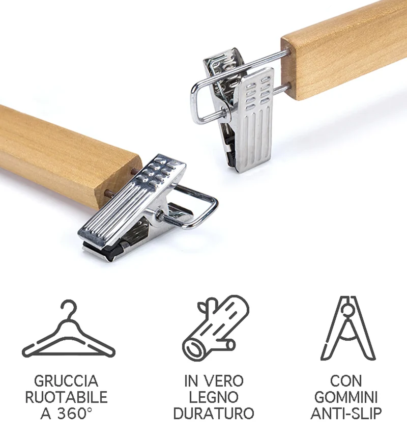 Grucce In Legno Naturale Con Clip Regolabili 10 Pezzi Appendino Armadio Il Gruppone