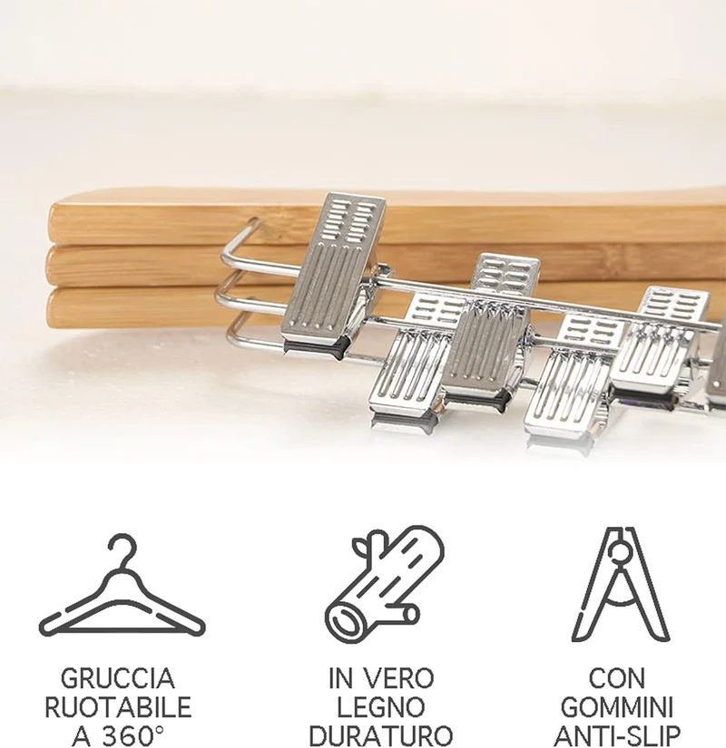 Grucce In Legno Naturale Con Clip Regolabili 10 Pezzi Appendino Il Gruppone