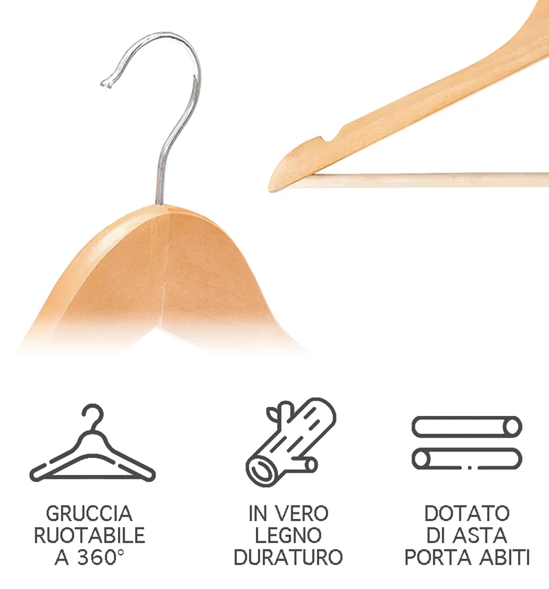 Grucce In Legno Naturale 21 Pezzi Con Scanalature Su Spalle Appendino Armadio Il Gruppone