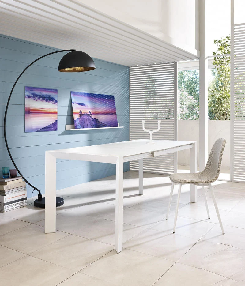 Tavolo da pranzo allungabile in metallo e vetro temperato cm 122/182x80x76h - vari colori