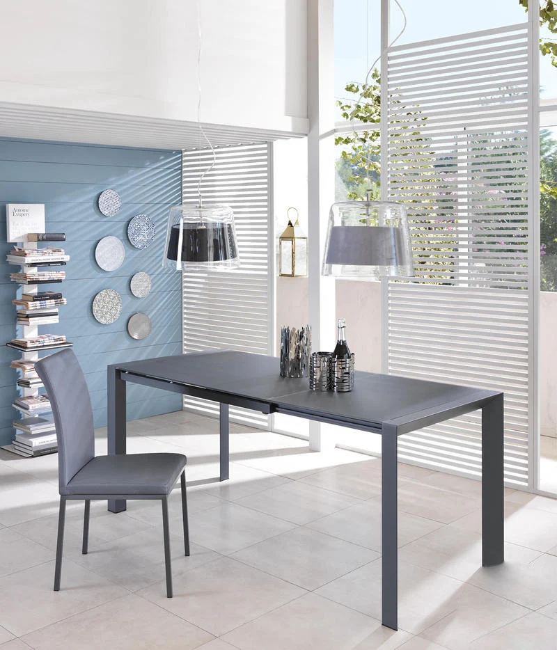 Tavolo da pranzo allungabile in metallo e vetro temperato cm 122/182x80x76h - vari colori