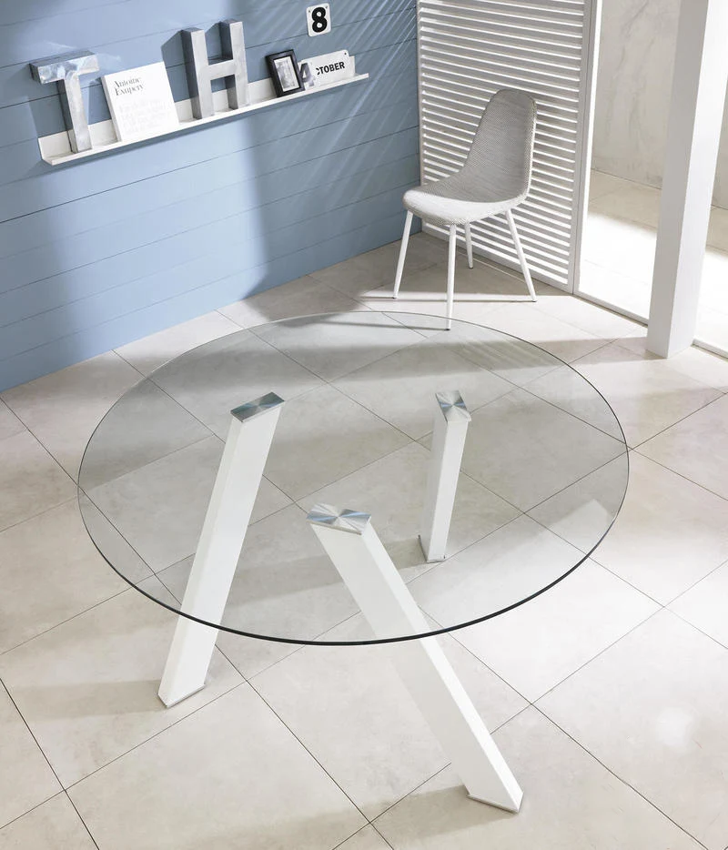 Tavolo tondo moderno base in metallo piano in vetro trasparente cm Ø 120x75h - vari colori
