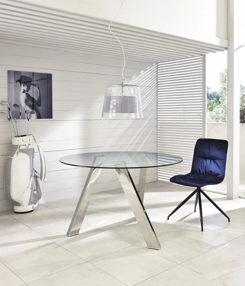 Tavolo tondo moderno base in metallo piano in vetro trasparente cm Ø 120x75h - vari colori