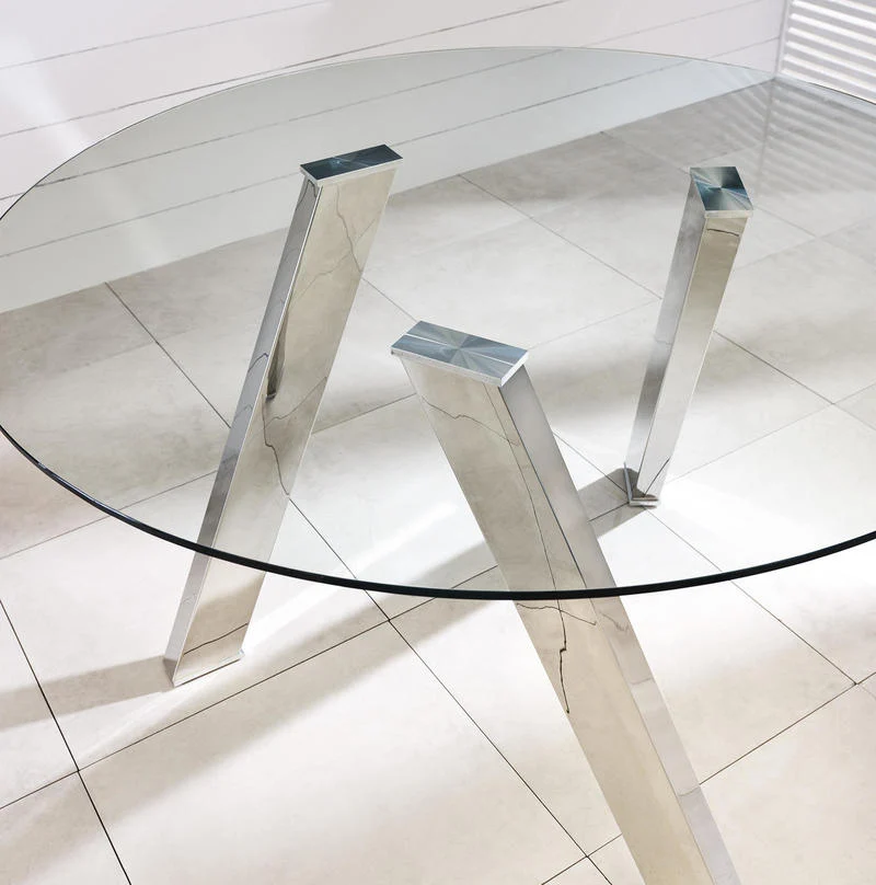 Tavolo tondo moderno base in metallo piano in vetro trasparente cm Ø 120x75h - vari colori