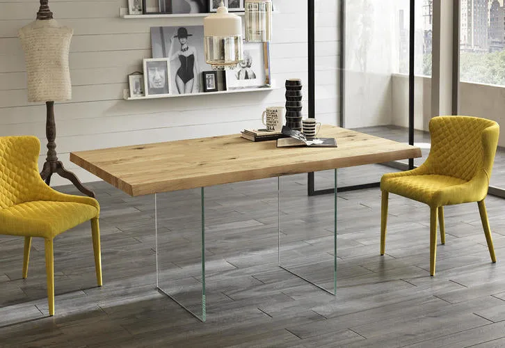 Tavolo scrivania design moderno in vetro trasparente e legno - varie misure