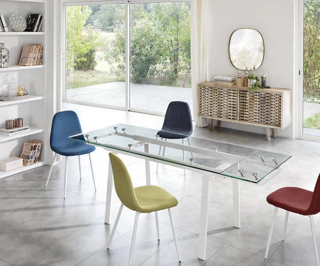 Tavolo moderno allungabile piano in vetro gambe in metallo cm 140/200x80x76h - vari colori