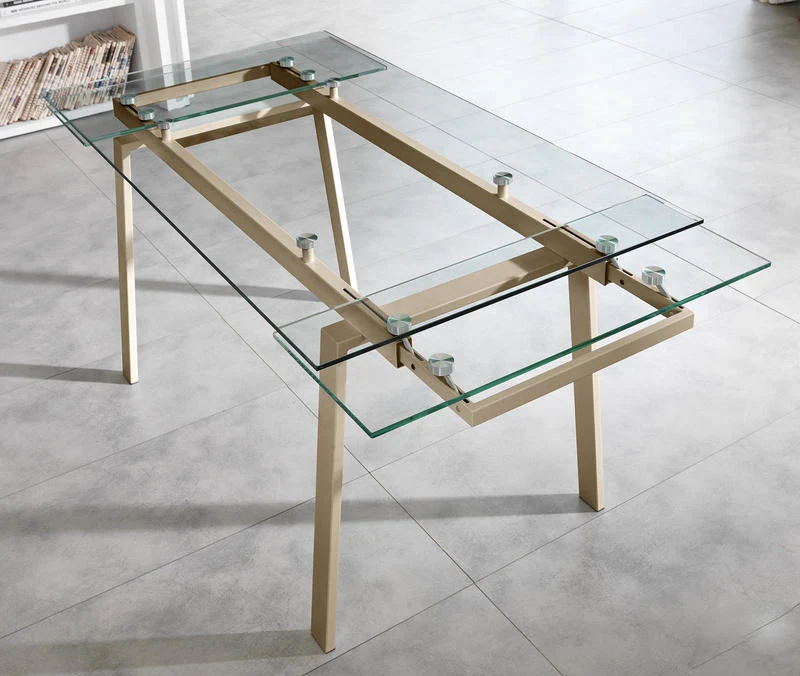 Tavolo moderno allungabile piano in vetro gambe in metallo cm 140/200x80x76h - vari colori