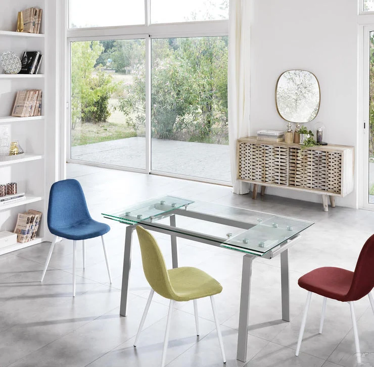 Tavolo moderno allungabile piano in vetro gambe in metallo cm 140/200x80x76h - vari colori
