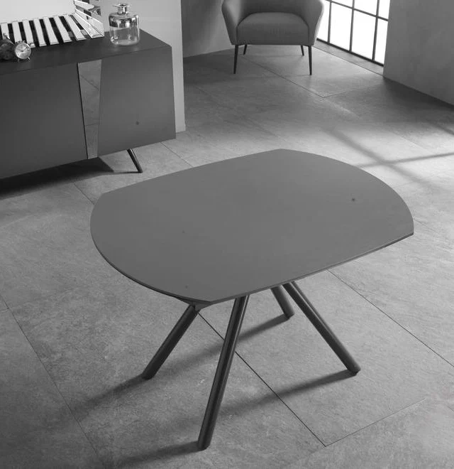 Tavolo design allungabile rotante in metallo piano in ceramica colore grigio cm 120/180x90x76h