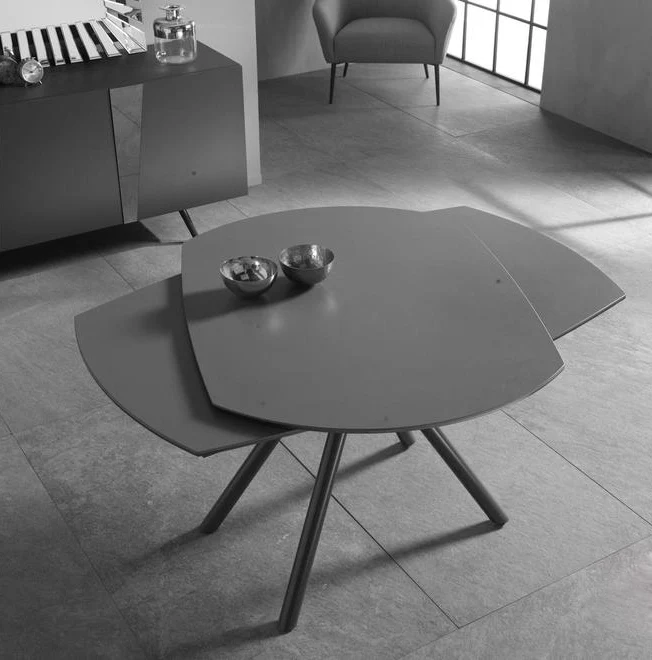 Tavolo design allungabile rotante in metallo piano in ceramica colore grigio cm 120/180x90x76h