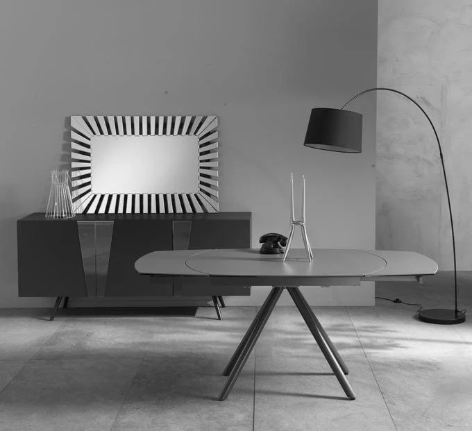 Tavolo design allungabile rotante in metallo piano in ceramica colore grigio cm 120/180x90x76h