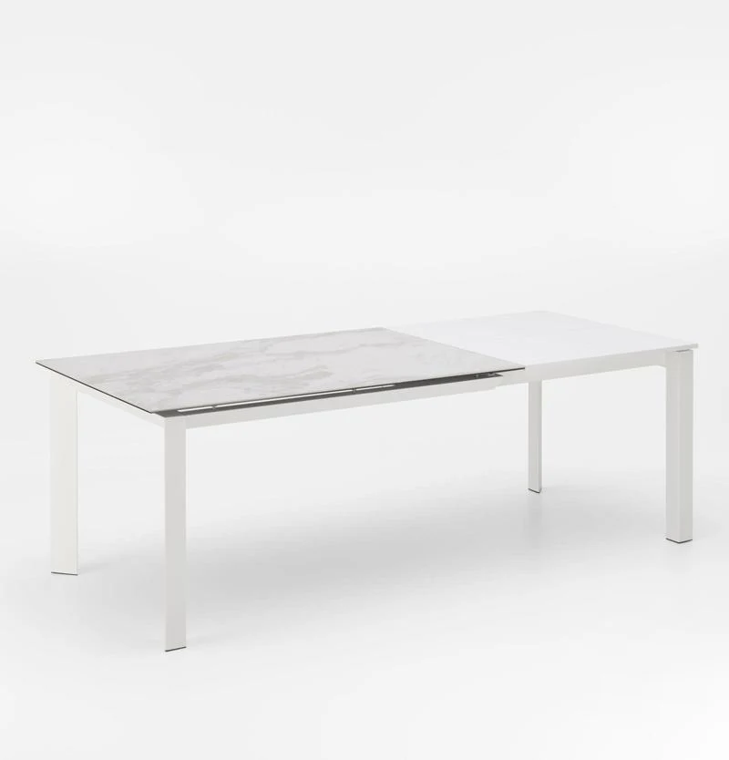 Account - Tavolo allungabile in metallo piano in ceramica effetto marmo cm 90x140/220x75h