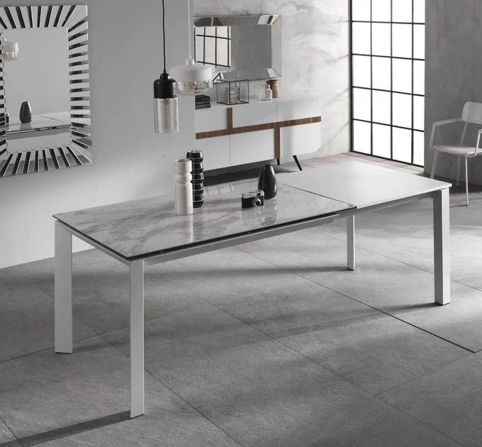 Account - Tavolo allungabile in metallo piano in ceramica effetto marmo cm 90x140/220x75h