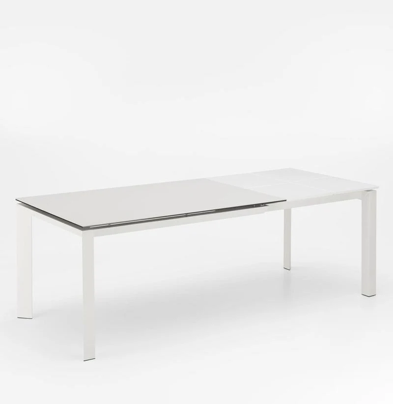 Account - Tavolo moderno allungabile in metallo e piano in ceramica bianco cm 90x140/220x75h