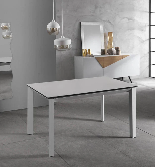 Account - Tavolo moderno allungabile in metallo e piano in ceramica bianco cm 90x140/220x75h