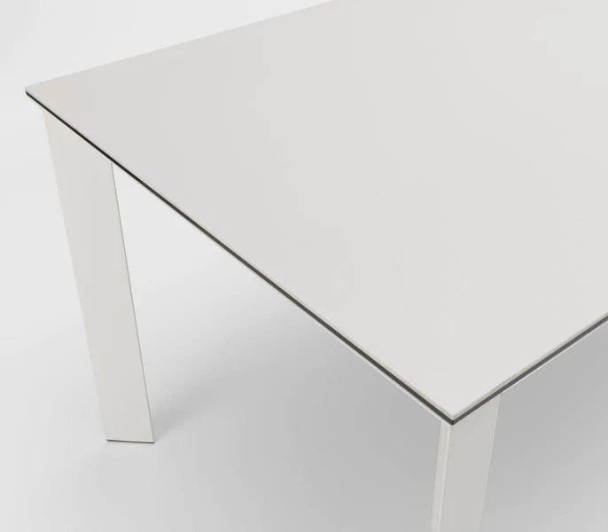 Account - Tavolo moderno allungabile in metallo e piano in ceramica bianco cm 90x140/220x75h